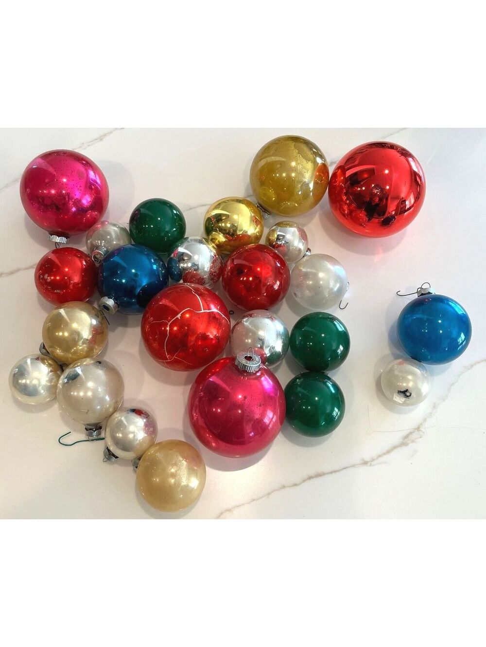 Lot of 24 Vintage Mercury Glass Ball Christmas Ornaments in Various Sz & Colors